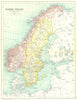 SCANDINAVIA. Norway, Sweden and the Baltic. Cassells 1909 old antique map