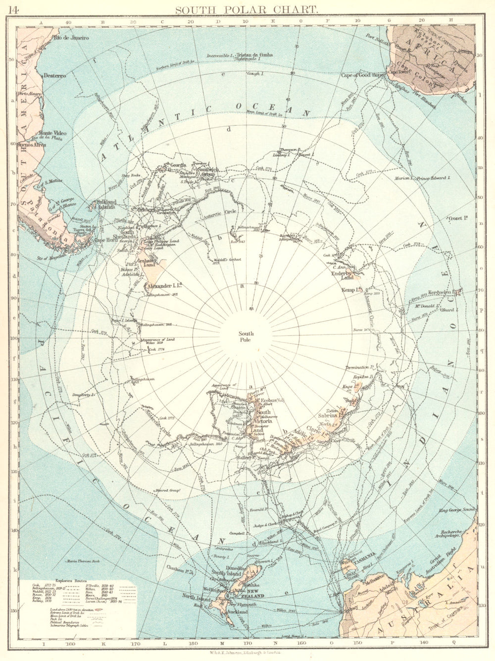 POLAR REGIONS. South Polar chart 1897 old antique vintage map plan