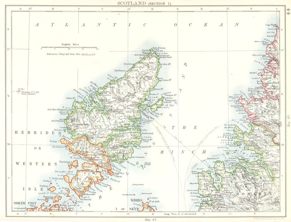 SCOTLAND. Hebrides Western Isles; Ross and Cromarty 1897 old antique map chart
