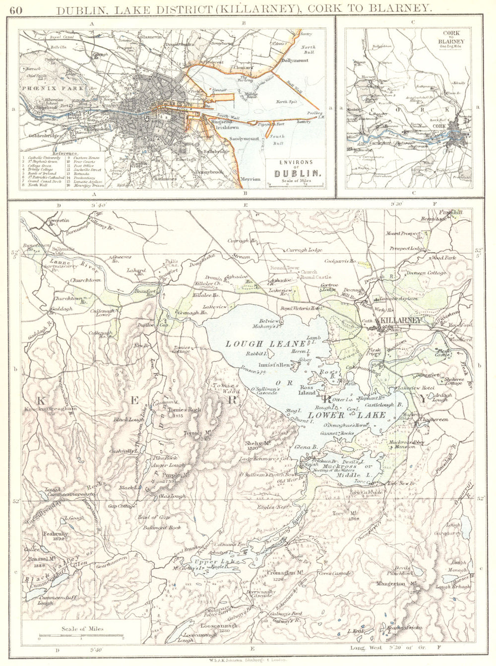 IRELAND. Dublin, Lake District (Killarney) Cork to Blarney. Kerry 1897 old map