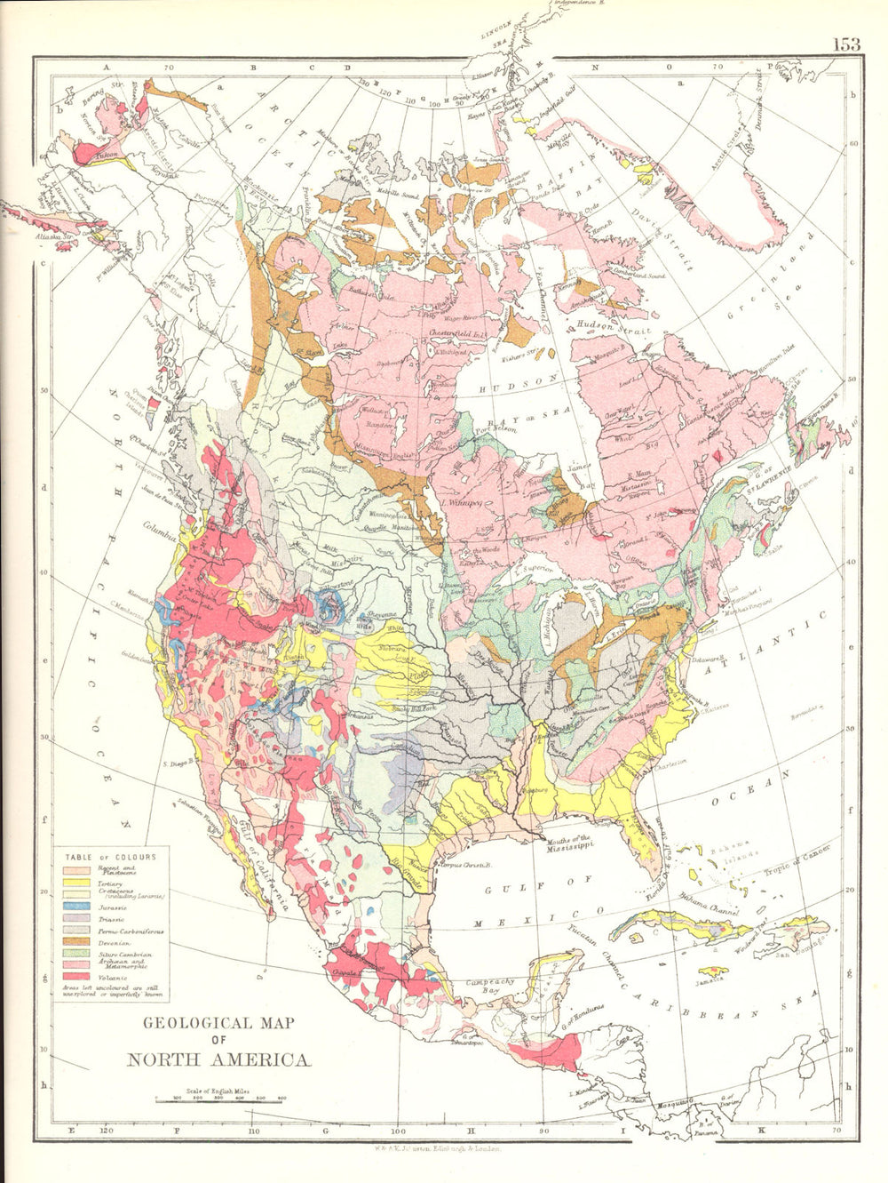 NORTH AMERICA. Geological map of North America 1897 old antique plan chart