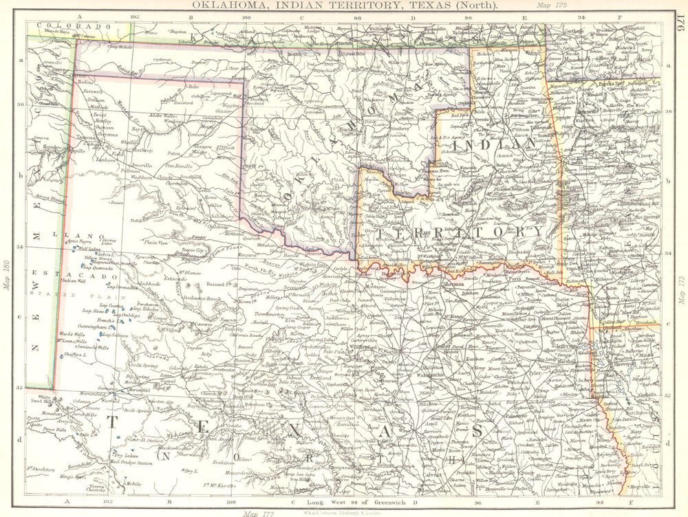 USA. Oklahoma, Indian territory, Texas (North)  1897 old antique map chart