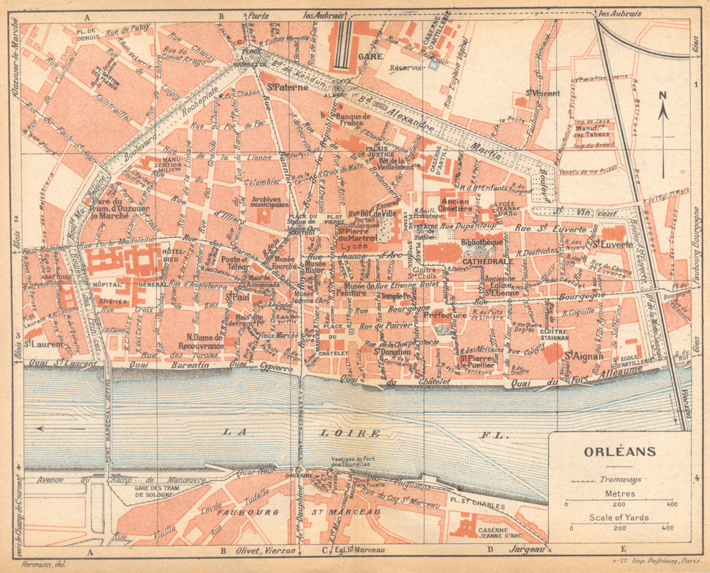 LOIRET. Orléans 1922 old antique vintage map plan chart