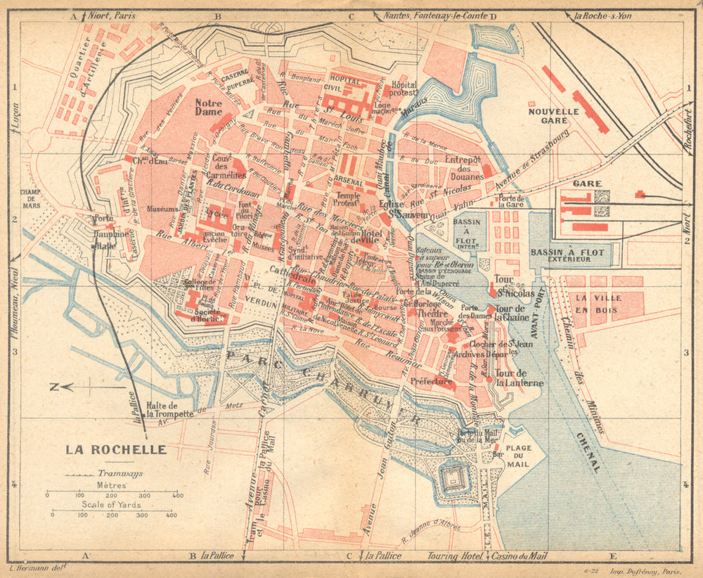 CHARENTE- MARITIME. La Rochelle 1922 old antique vintage map plan chart
