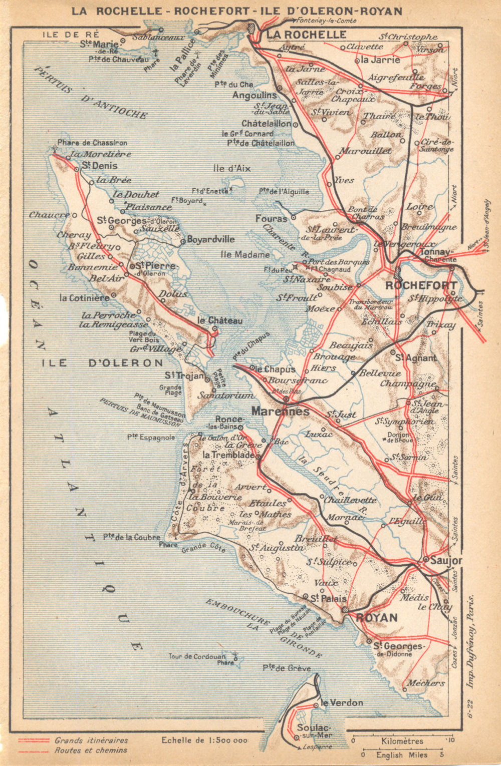 CHARENTE- MARITIME. La Rochelle- Rochefort- Ile D'oleron- Royan 1922 old map
