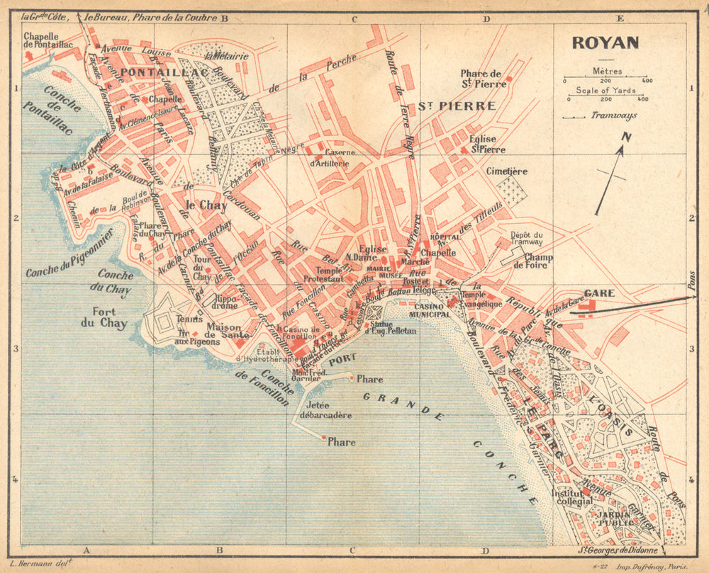 CHARENTE- MARITIME. Royan 1922 old antique vintage map plan chart