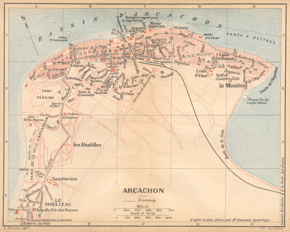 GIRONDE. Arcachon 1922 old antique vintage map plan chart