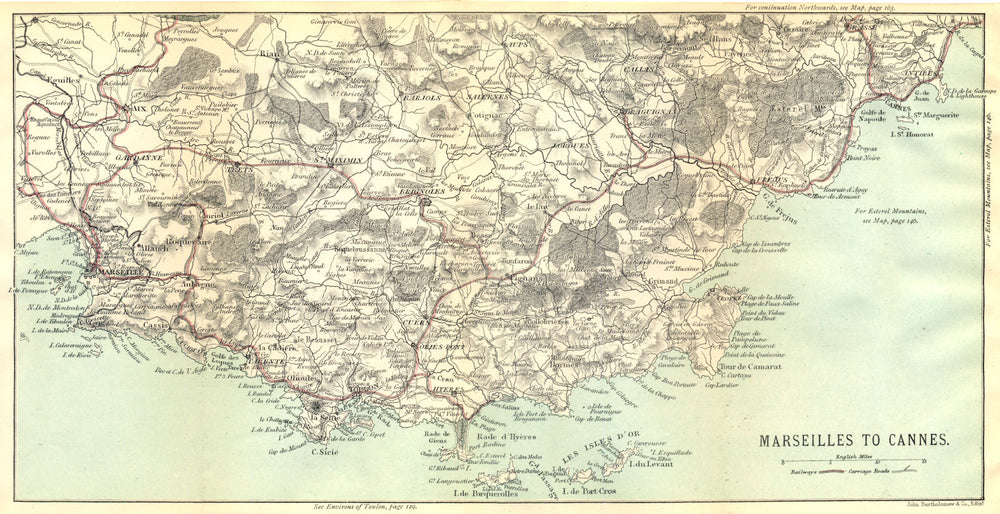 BOUCHES- DU- RHÔNE. Marseilles to Cannes 1888 old antique map plan chart