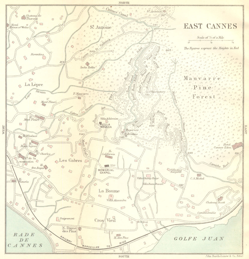 ALPES- MARITIMES. East Cannes 1888 old antique vintage map plan chart