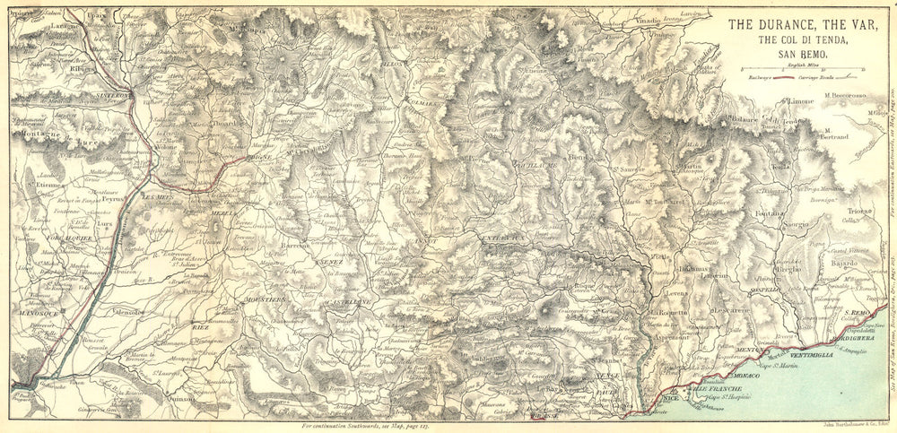 VAR. The Durance, the Var, the col di Tende, San Remo 1888 old antique map