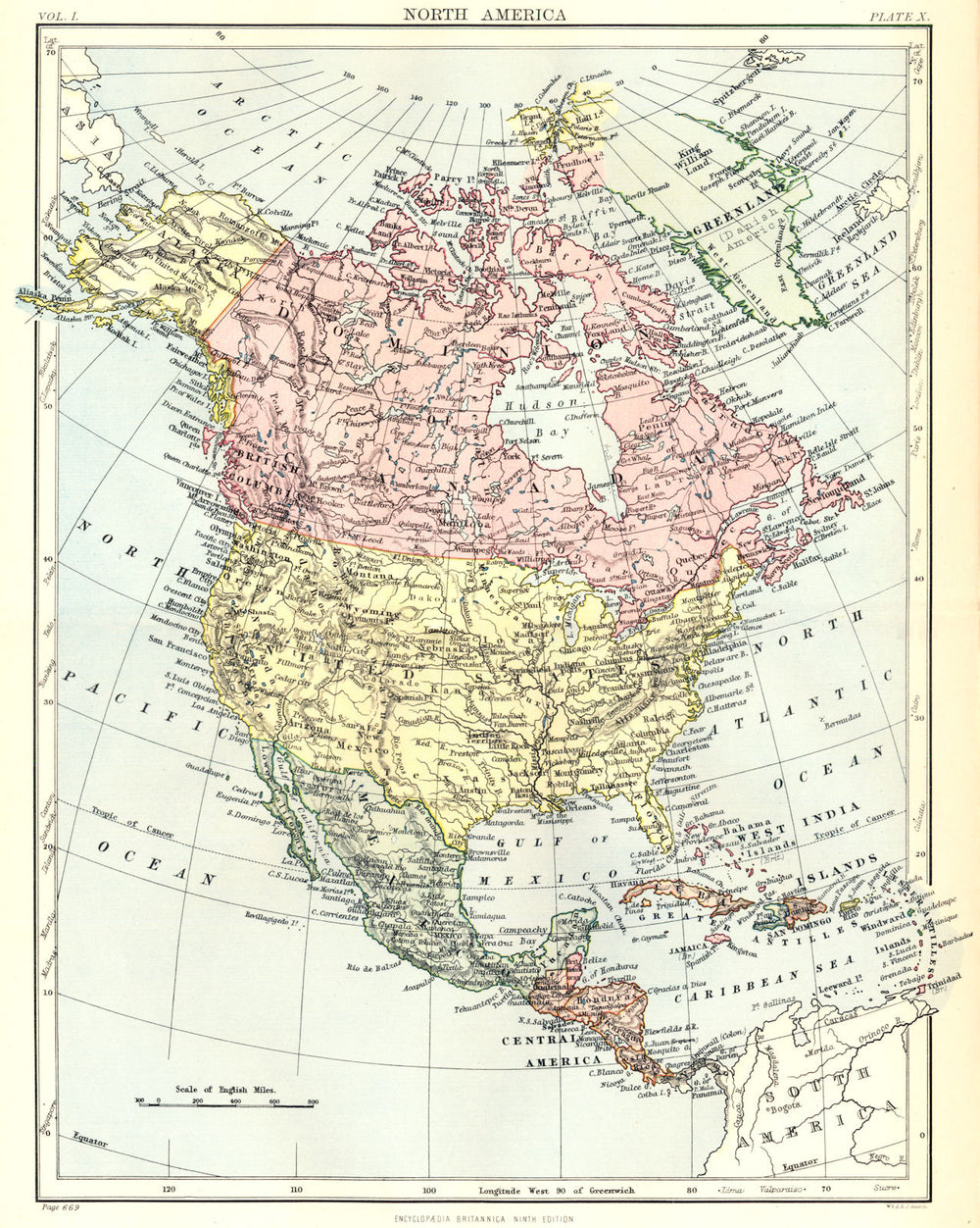 NORTH AMERICA. United States Canada Mexico Central America. Britannica. 1898 map