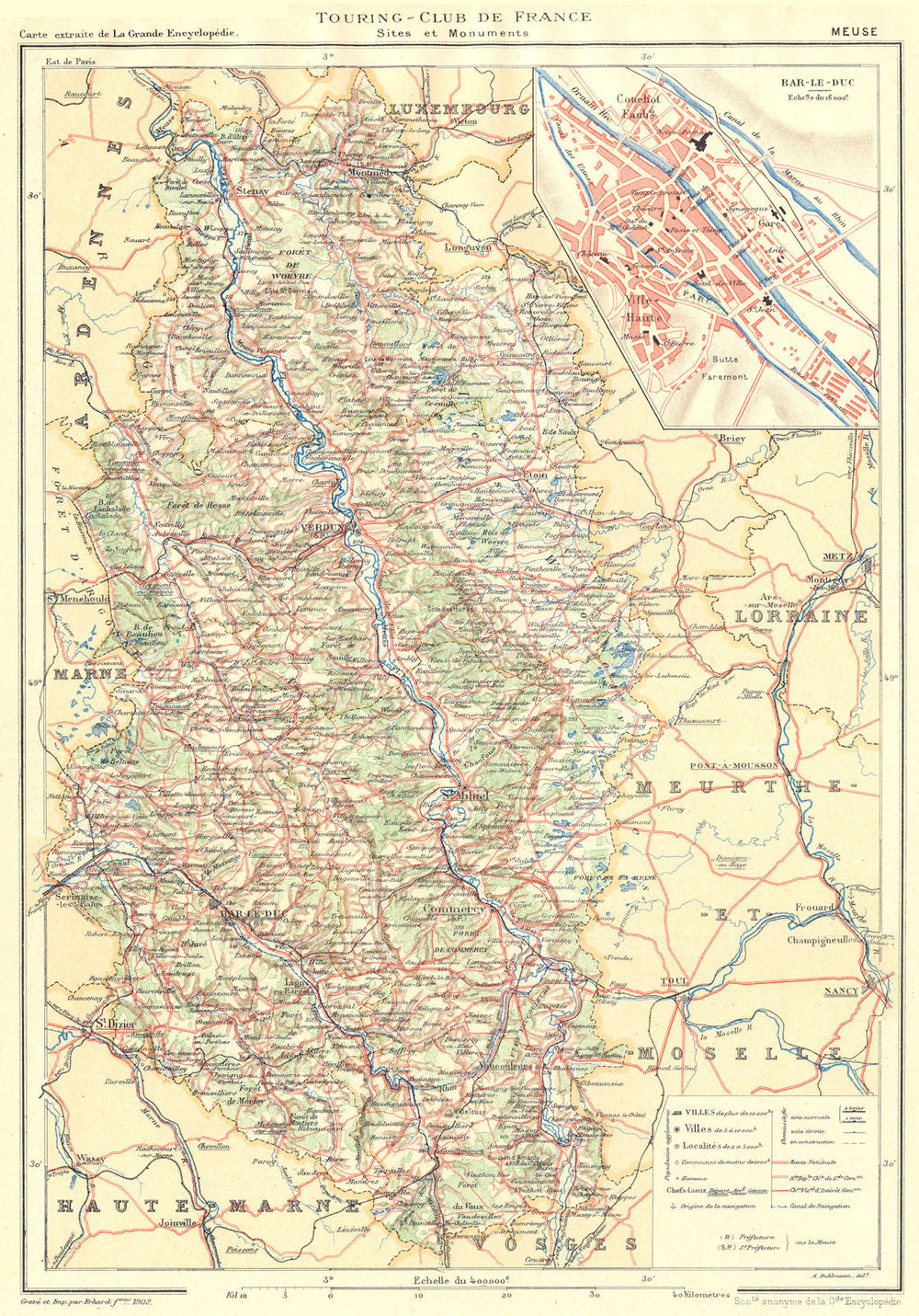 MEUSE. Département. Inset city town map plan of Bar-le-duc 1906 old