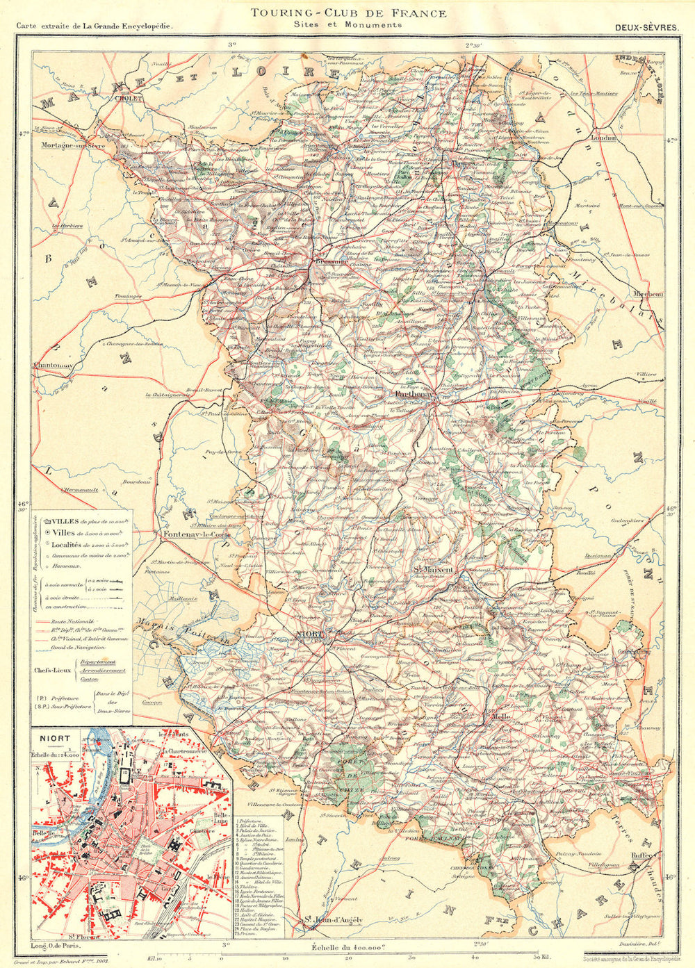 DEUX-SÈVRES. Département. Inset city town map plan of Niort 1904 old