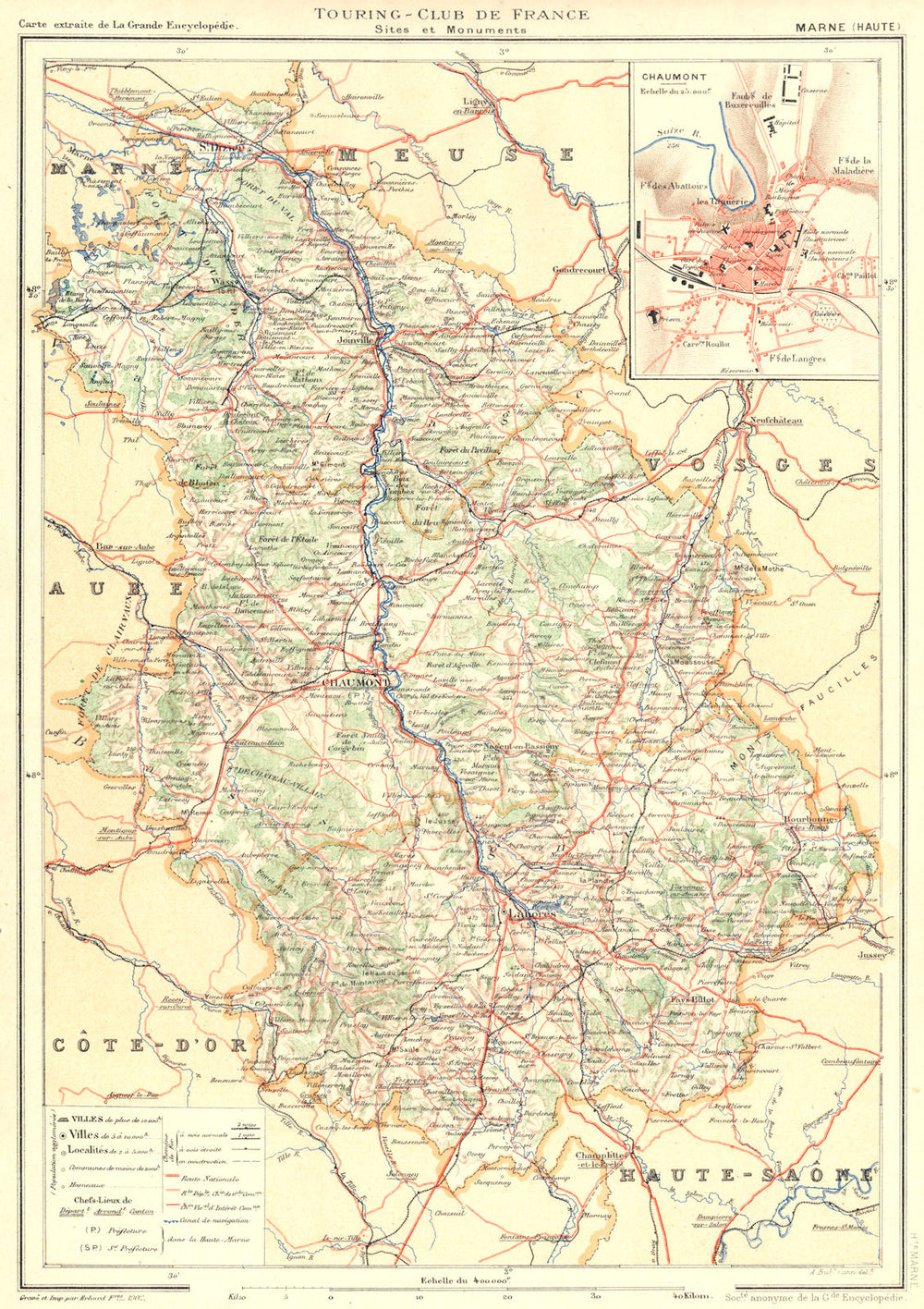 HAUTE-MARNE. Département. Inset city town map plan of Chaumont 1906 old