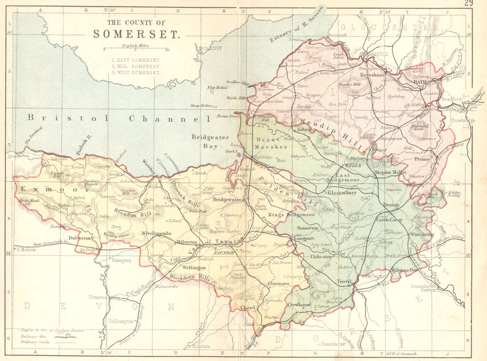 SOMERSET. Somt Philip coloured small county map 1876 old antique chart
