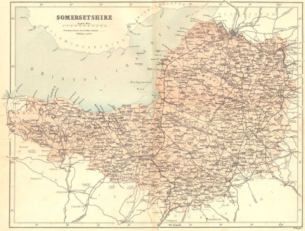 SOMERSET. Virtue. County map. Somersetshire 1860 old antique plan chart