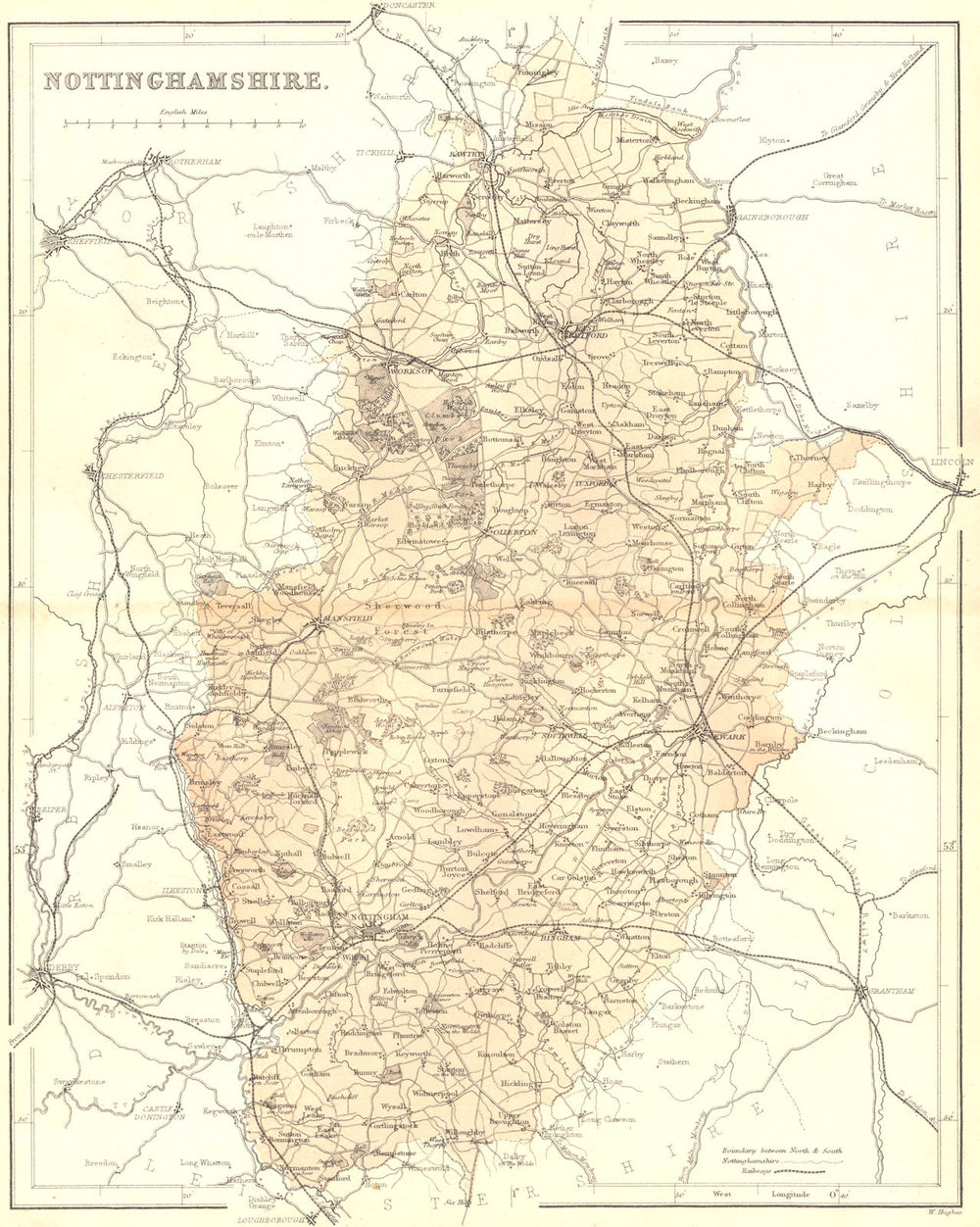 NOTTINGHAMSHIRE. Virtue. County map 1860 old antique vintage plan chart