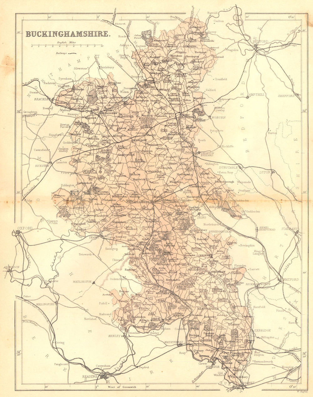 BUCKINGHAMSHIRE. Virtue. County map. Coloured.  1860 old antique chart