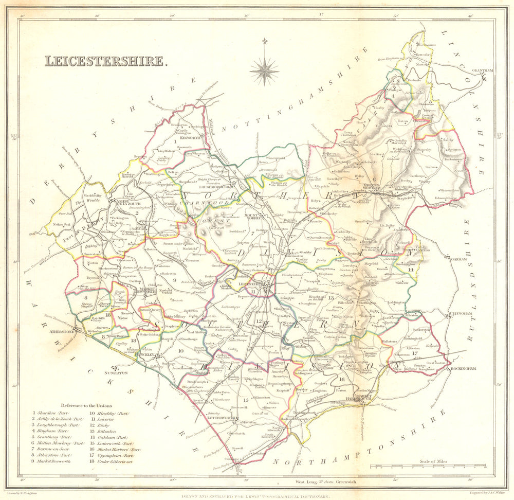 LEICESTERSHIRE. Leics. Lewis. Original Outline Colouring.  1831 old map