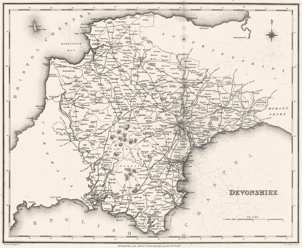 DEVON. Lewis. Devon 1844 old antique vintage map plan chart