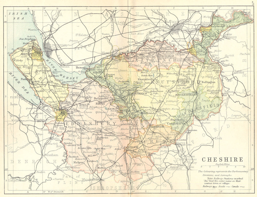 CHESHIRE. Cheshire Philip. Map of the county coloured.  1898 old antique