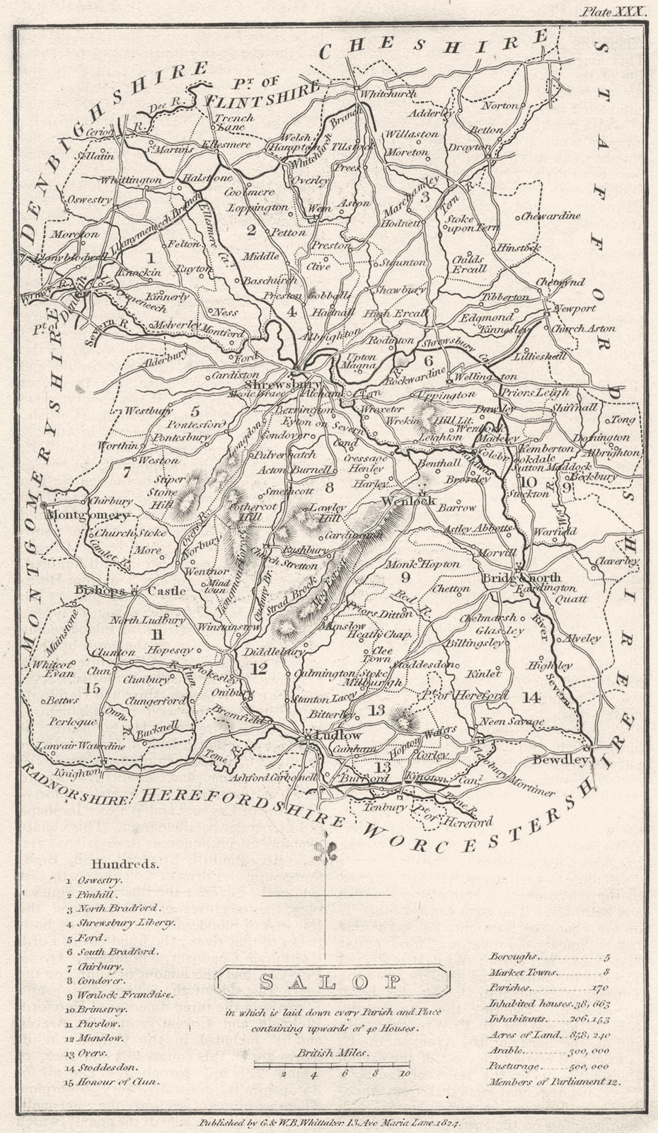 SHROPSHIRE. Shrops. Capper. Not That Common. Salop 1824 old antique map chart
