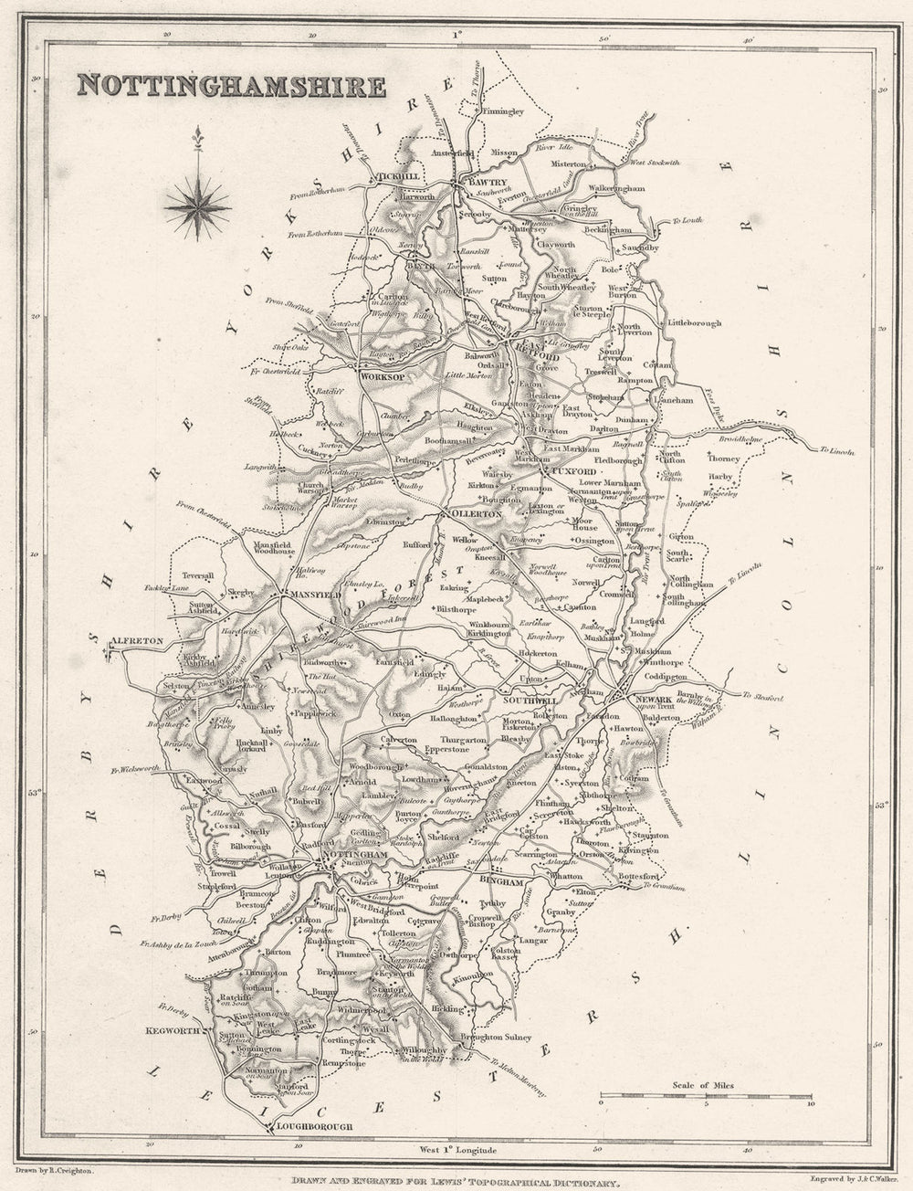 NOTTINGHAMSHIRE. Notts. Lewis.  1833 old antique vintage map plan chart