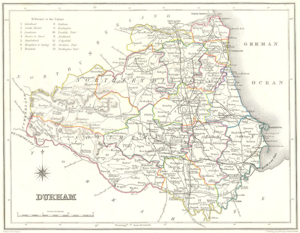 DURHAM. Durham. Lewis. Original Outline Colouring 1831 old antique map chart