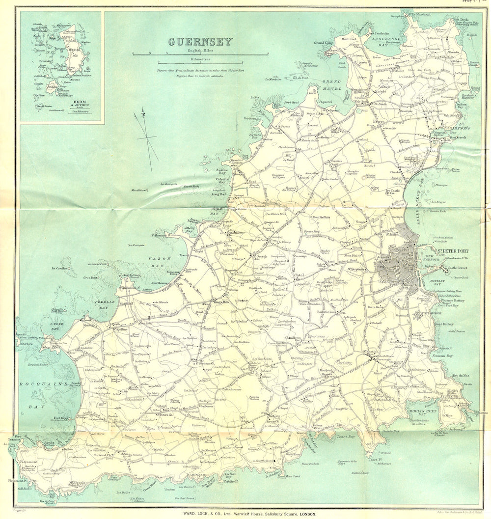 CHANNEL ISLANDS. Guernsey & St Peter Port. Inset Herm Jethou. WARD LOCK 1925 map