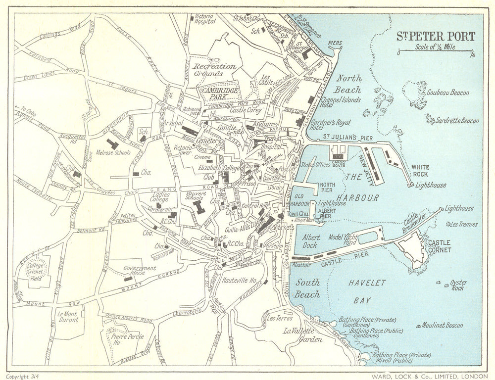 ST PETER PORT vintage town plan. Guernsey Channel Islands. WARD LOCK c1967 map