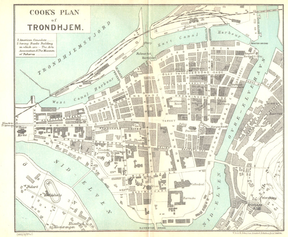 NORWAY. Thomas Cook's Town plan of Trondheim 1923 old antique map chart