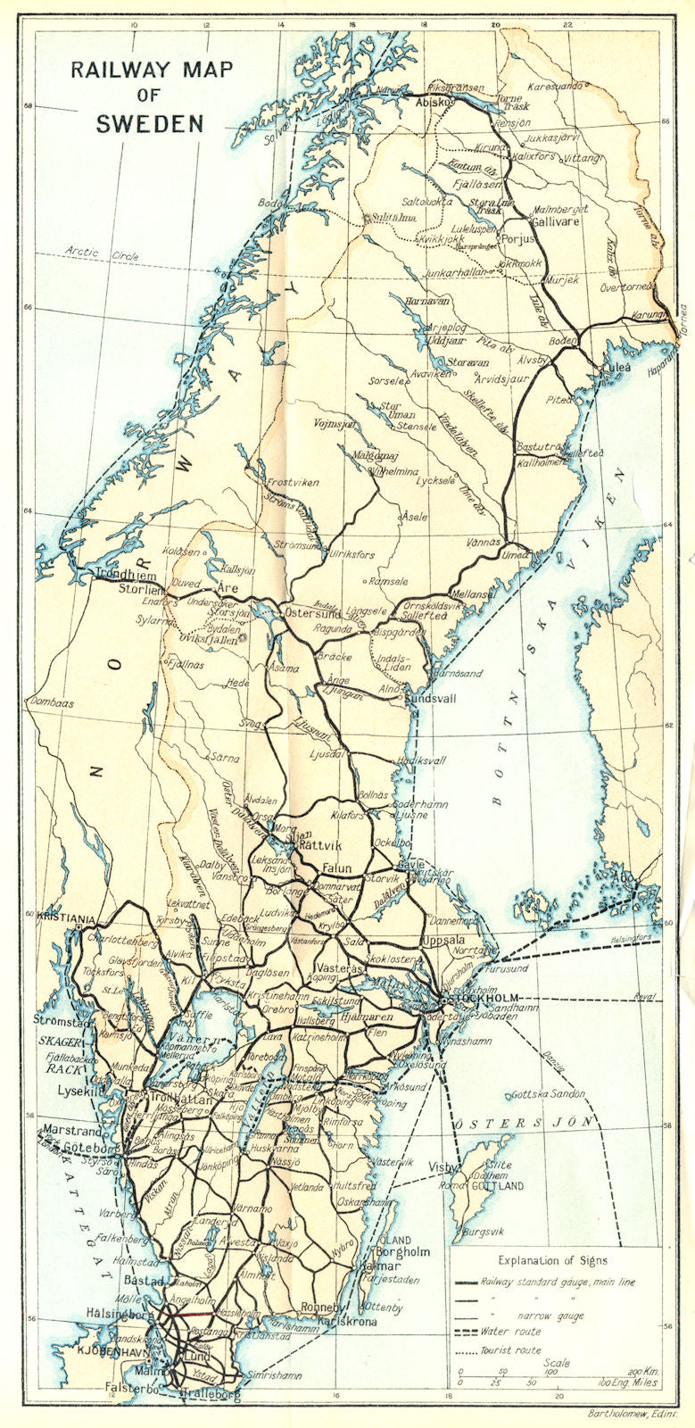 SWEDEN. Railway Map of Sweden. Ferry routes 1923 old antique plan chart
