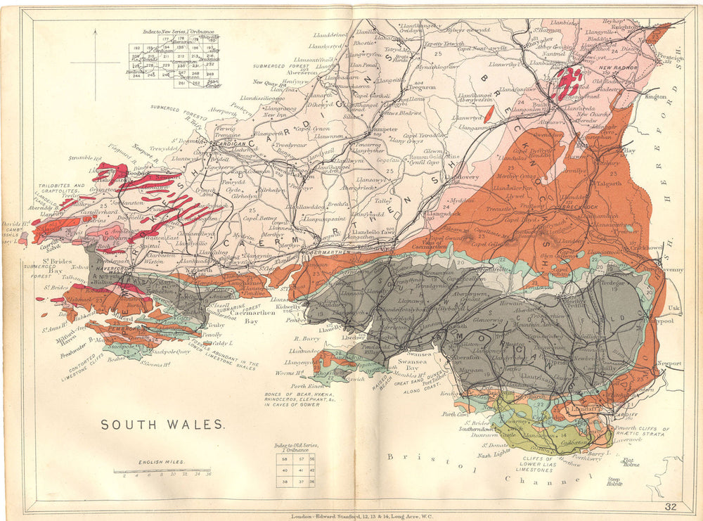 SOUTH WALES. Geological map. STANFORD 1880 old antique vintage plan chart