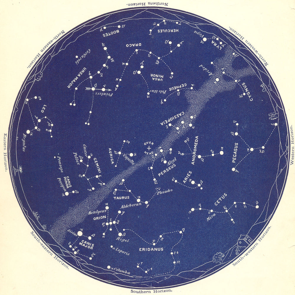STAR MAP I. The Night Sky. December-January. Astronomy. PROCTOR 1884 old