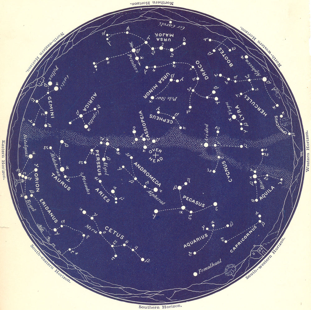 STAR MAP XI. The Night Sky. October-November. Astronomy. PROCTOR 1884 old