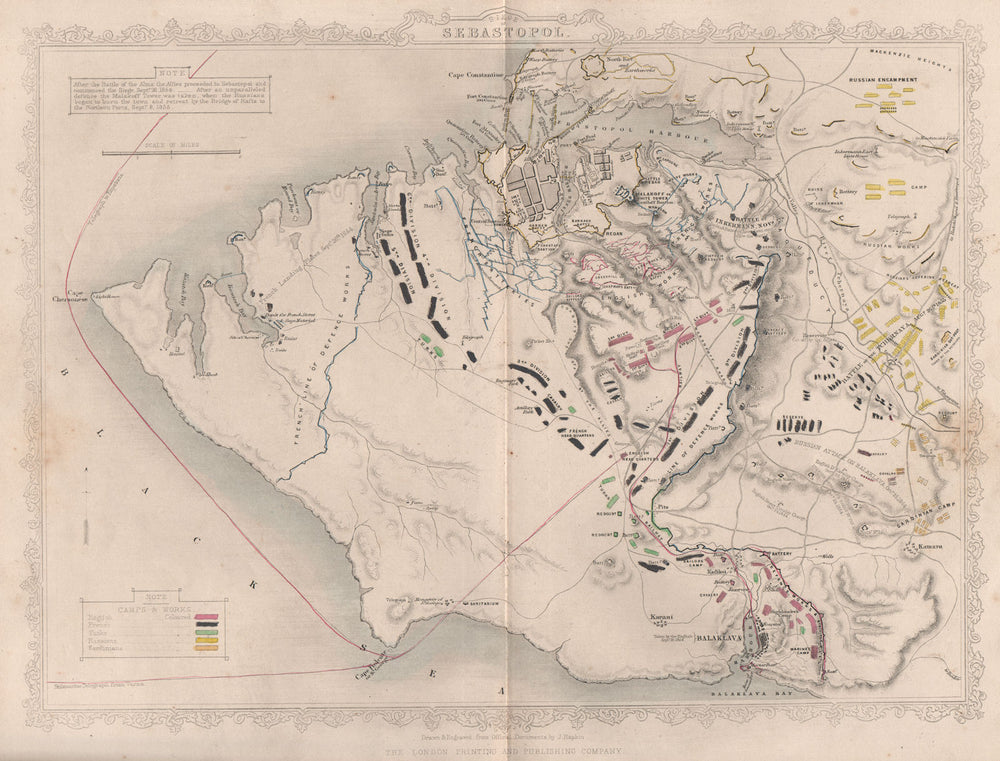 CRIMEAN WAR. Siege of Sevastopol. Plan. TALLIS / RAPKIN 1860 old antique map