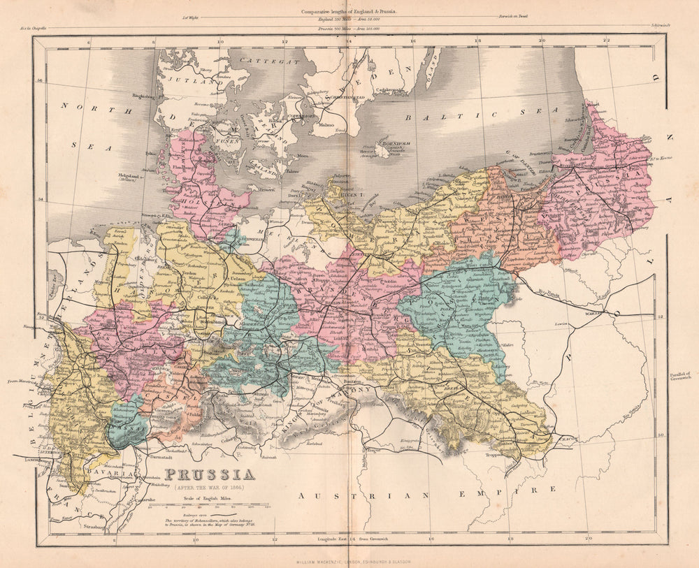 FRANCO-PRUSSIAN WAR. Prussia (After the war of 1866)  1875 old antique map