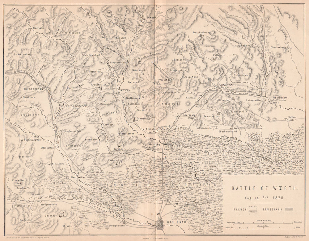 FRANCO-PRUSSIAN WAR. Battle of Woerth 1870. Haguenau Soultz Bas-Rhin 1875 map