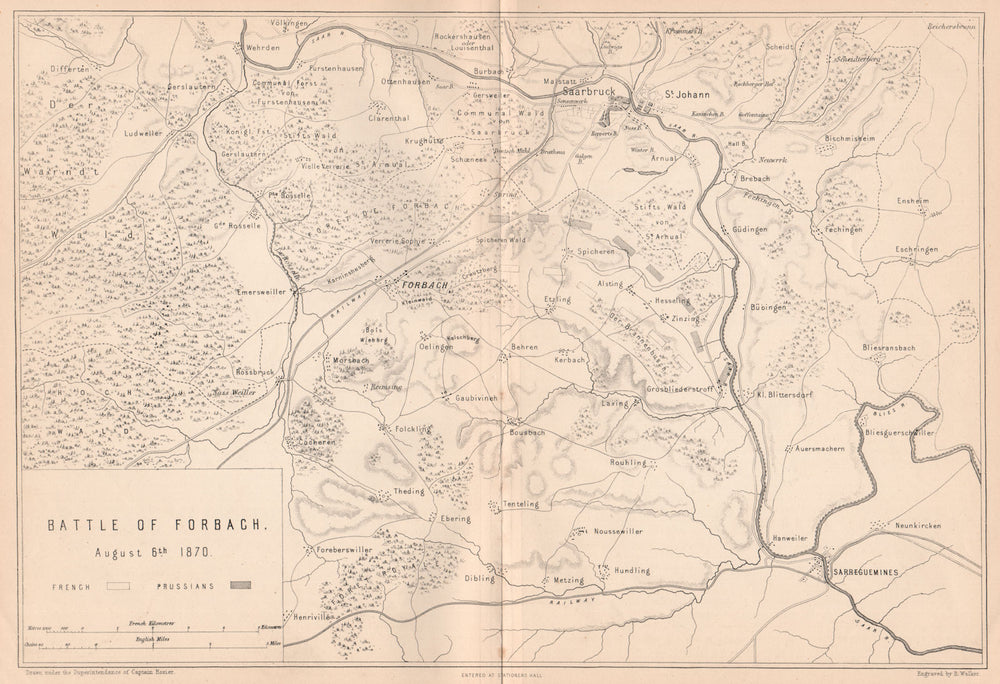 FRANCO-PRUSSIAN WAR. Battle of Forbach Aug 6 1870. Saarbrücken. Moselle 1875 map