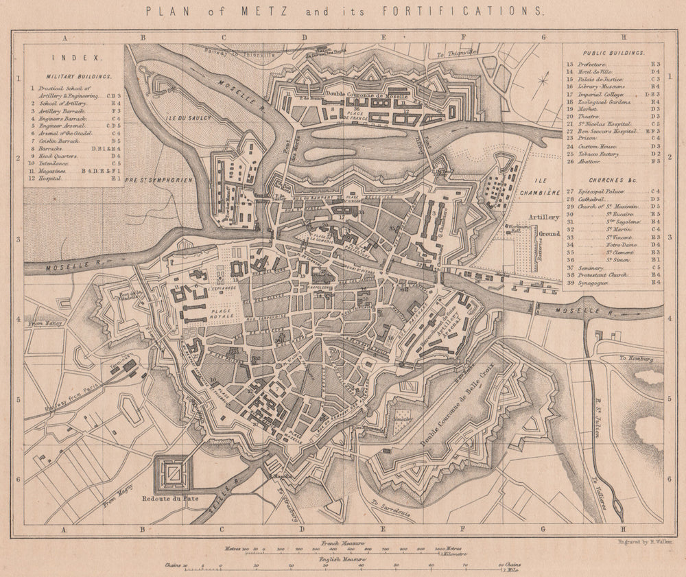 FRANCO-PRUSSIAN WAR. Plan of Metz and its Fortifications. Moselle 1875 old map