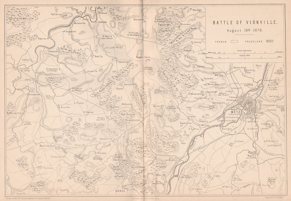 FRANCO-PRUSSIAN WAR. Battle of Vionville (Mars-la-Tour) Aug 1870. Metz 1875 map