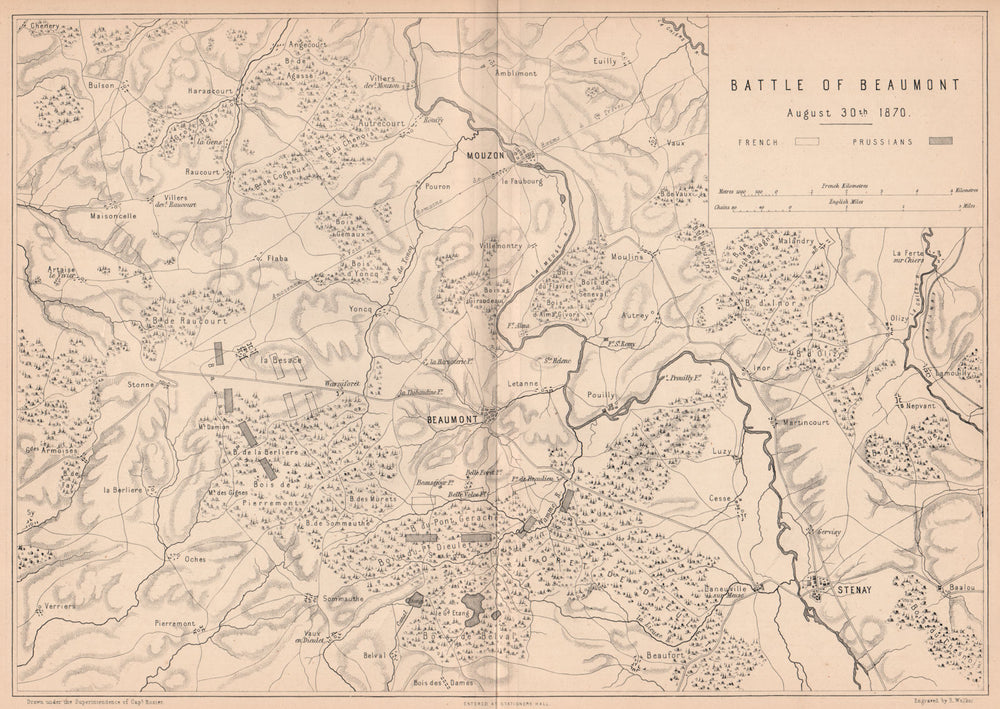 FRANCO-PRUSSIAN WAR. Battle of Beaumont-en-Argonne 1870. Mouzon Stenay 1875 map