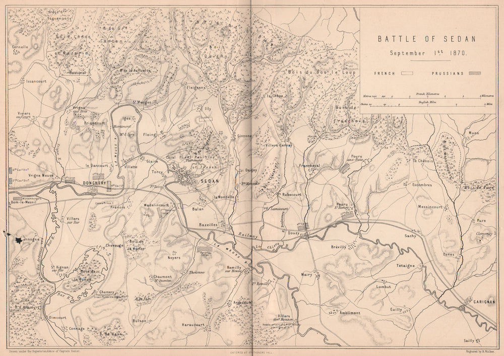 FRANCO-PRUSSIAN WAR. Battle of Sedan September 1870. Donchery Ardennes 1875 map