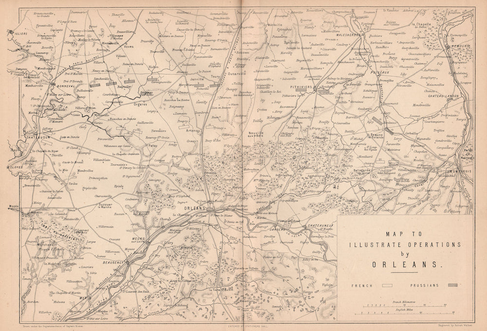 FRANCO-PRUSSIAN WAR. Operations around Orleans/Orléans. Loire valley 1875 map