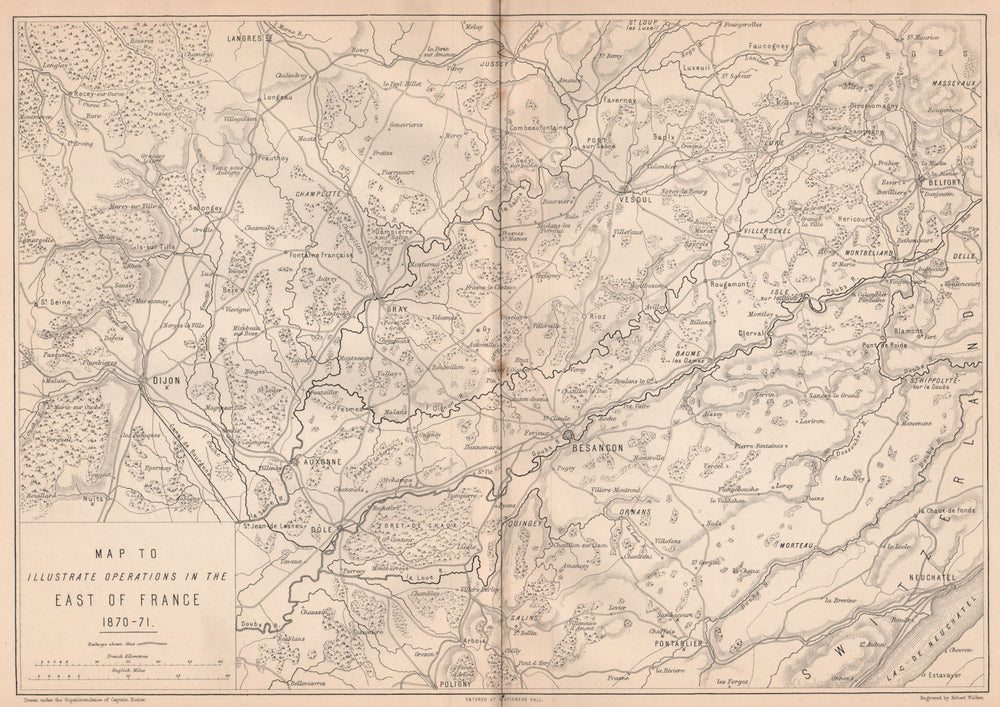 FRANCO-PRUSSIAN WAR 1870-71. Operations in Franche-Comté & Burgundy 1875 map