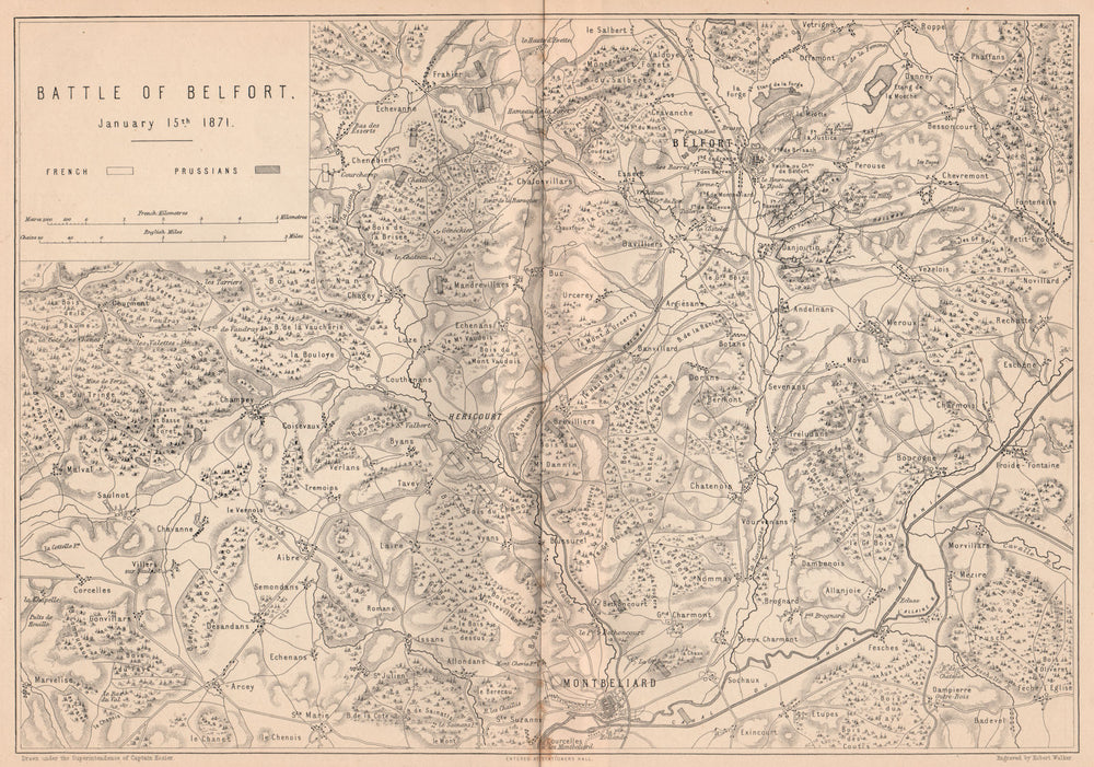 FRANCO-PRUSSIAN WAR. Battle of Belfort 1871. Montbeliard Franche-Comté 1875 map