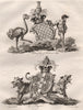 WILLOUGHBY OF PARHAM; PAGET. Coat of Arms. Heraldry 1790 old antique print