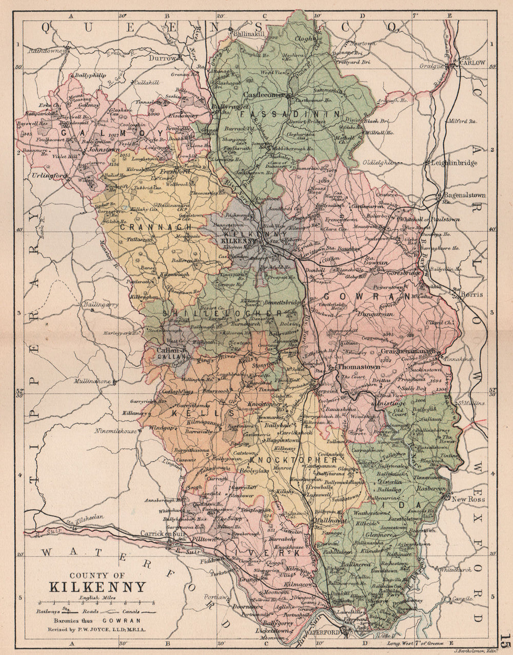 COUNTY KILKENNY. Antique county map. Leinster. Ireland. BARTHOLOMEW 1882