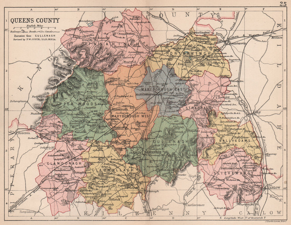 QUEENS COUNTY (LAOIS) . Antique county map. Leinster. Ireland. BARTHOLOMEW 1882