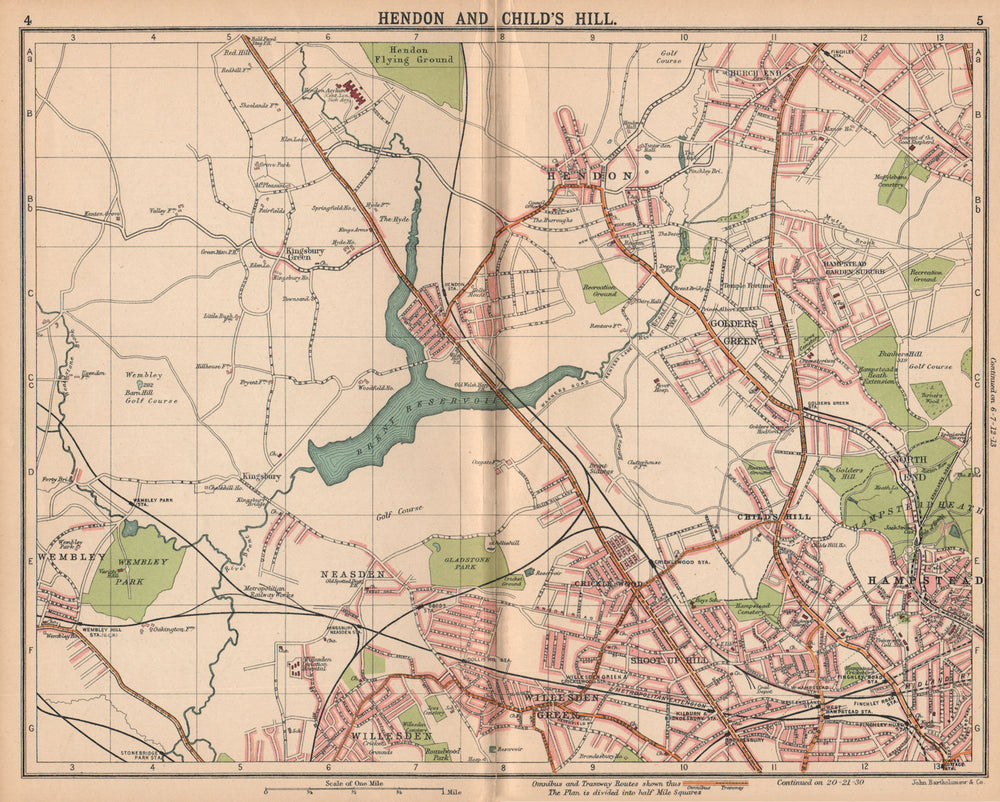 LONDON NW.Hendon Child's Hill Hampstead Wembley Golders Green Willesden 1913 map